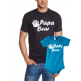 Papa Bear + Baby Bear T-Shirt + STRAMPLER - Set zur Geburt Vater