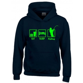 EAT SLEEP FISHING Kinder Sweatshirt mit Kapuze HOODIE Kids Gr.12