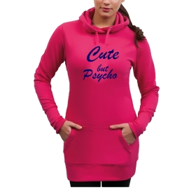 CUTE BUT PSYCHO - Long Hoodie - Sweatshirt mit Kapuze Damen Extra langes Sweatshirt Girlies Gr.XS S M L XL XXL