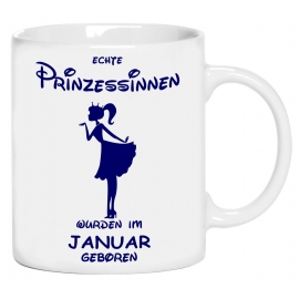 Echte Prinzessinnen wurden im Januar geboren ! coole-fun-t-shirts Becher weiss Kaffeetasse Party feiern Geburtstag
