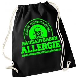 Hausaufgaben Allergie ! Gymbag Rucksack Turnbeutel Tasche  Jungen und Mädchen Backpack für Pausenhof, Schule, Sport