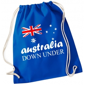 AUSTRALIA Vintage GYMBAG Down Under Australien Blau Navy Schwarz Rucksack Gymsac Back pack Ranzen Sporttasche Turnbeutel