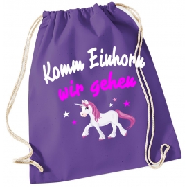 Komm Einhorn wir gehen ! Gymbag Rucksack Turnbeutel Tasche  Pferde Ponys Mädchen Backpack für Reiterhof, Schule, Sport