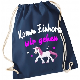 Komm Einhorn wir gehen ! Gymbag Rucksack Turnbeutel Tasche  Pferde Ponys Mädchen Backpack für Reiterhof, Schule, Sport