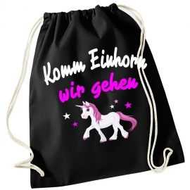Komm Einhorn wir gehen ! Gymbag Rucksack Turnbeutel Tasche  Pferde Ponys Mädchen Backpack für Reiterhof, Schule, Sport
