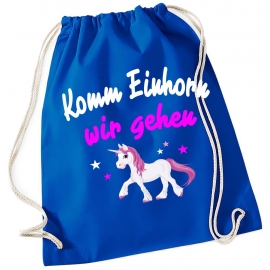 Komm Einhorn wir gehen ! Gymbag Rucksack Turnbeutel Tasche  Pferde Ponys Mädchen Backpack für Reiterhof, Schule, Sport