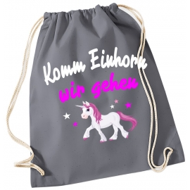Komm Einhorn wir gehen ! Gymbag Rucksack Turnbeutel Tasche  Pferde Ponys Mädchen Backpack für Reiterhof, Schule, Sport