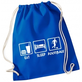 EAT SLEEP FUSSBALL ! Gymbag Rucksack Turnbeutel Tasche Backpack für Pausenhof, Schule, Sport, Urlaub