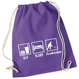 EAT SLEEP EISHOCKEY ! Gymbag Rucksack Turnbeutel Tasche Backpack für Pausenhof, Schule, Sport, Urlaub