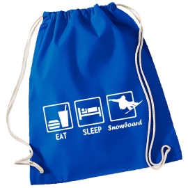 EAT SLEEP SNOWBOARD ! Gymbag Rucksack Turnbeutel Tasche Backpack für Pausenhof, Schule, Sport, Urlaub