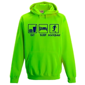 EAT SLEEP FOOTBALL ! NEON KINDER SPORT HOODIES  Sweatshirt mit Kapuze- Neongelb, Neongrün, Neonpink, Neonorange Kinder Funktionsshirts Trikot für alle Sportarten 3 bis 14 Jahre