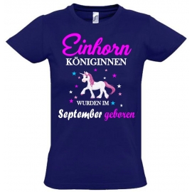 Einhorn Königinnen wurden im SEPTEMBER geboren ! Unicorn Hoodie oder Shirt Kids Gr.116 128 140 152 164 cm Einschulung, erster Schultag, 1. Klasse, Kindergartenabschieds Shirt