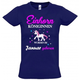 Einhorn Königinnen wurden im Januar geboren ! Unicorn Hoodie oder Shirt Kids Gr.116 128 140 152 164 cm Einschulung, erster Schultag, 1. Klasse, Kindergartenabschieds Shirt