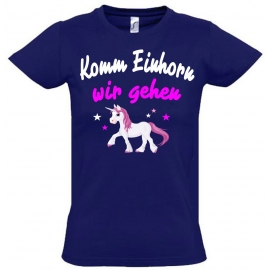 KOMM EINHORN - WIR GEHEN ! - Einhorn Sterne Kids Gr.116 128 140 152 cm Einschulung, erster Schultag, 1. Klasse, Kindergartenabschieds Shirt