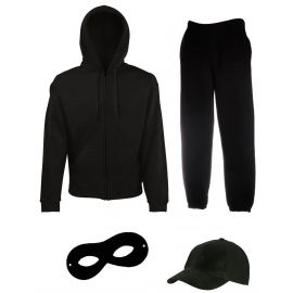 EINBRECHER SET  GANGSTER BANDE KOSTÜM - FASCHING - KARNEVAL - SWEATSHIRTJACKE mit Kapuze, MÜTZE, MASKE, HOSE JOGGINGANZUG + Sturmhaube ! 5 Teile Verkleidung in Gr. S M L XL 2XL 3XL 4XL 5 XL
