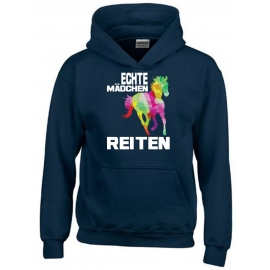 ECHTE MÄDCHEN REITEN ! Hoodie Sweatshirt mit Kapuze Gr. 116 128 140 152 164 cm Reiten Pferde