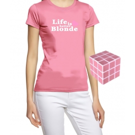 Blondinen Bundle Pink Zauberwürfel + T-Shirt LIFE IS BETTER BLONDE schwarz XS S M L XL XXL Shirt + Pink Cube GeschenkSet