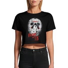 FRIDAY 13th original crops TOP CROP Damen T-Shirt  schwarz kurz gschnitten S M L XL Freitag der 13. Horror Crop