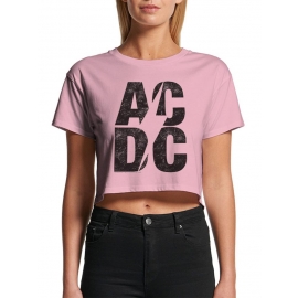 AC/DC  STACKED LOGO original crops TOP CROP Damen T-Shirt  Pink kurz gschnitten S M L XL ACDC Crop