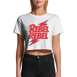 REBEL REBEL - DAVID BOWIE original crops TOP CROP Damen T-Shirt  Weiß kurz gschnitten S M L XL Freitag der 13. Horror Crop