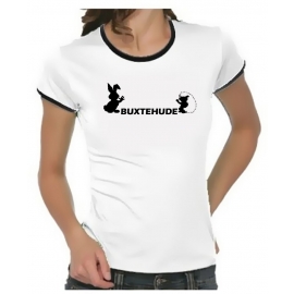 BUXTEHUDE T-Shirt Hase und Igel Ringer Shirt Druck Damen Shirtdruck Gr. S M L XL 2XL