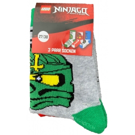 LEGO NINJAGO Socken Set 3 Paar Kindersocken Kinder Strümpfe für Jungen Ninja hellgrau