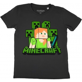 MINECRAFT KINDER T-Shirt grau ALEX Logo Gr. 6 7 8 9 10 11 12 13 14 15 Jahre 116 128 140 152