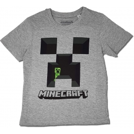 MINECRAFT KINDER T-Shirt grau meliert Logo Gr. 6 7 8 9 10 11 12 13 14 15 Jahre 116 128 140 152