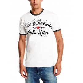 KUBA T-SHIRT RINGER WEISS/SCHWARZ VIVA LA REVOLUTION